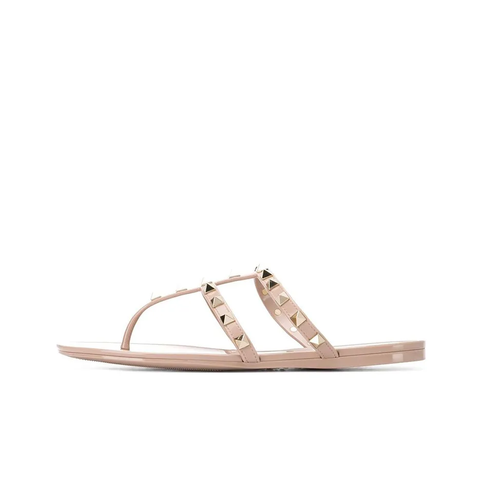 Valentino Rockstud Slip Resistant Flip Flops Women's Beige