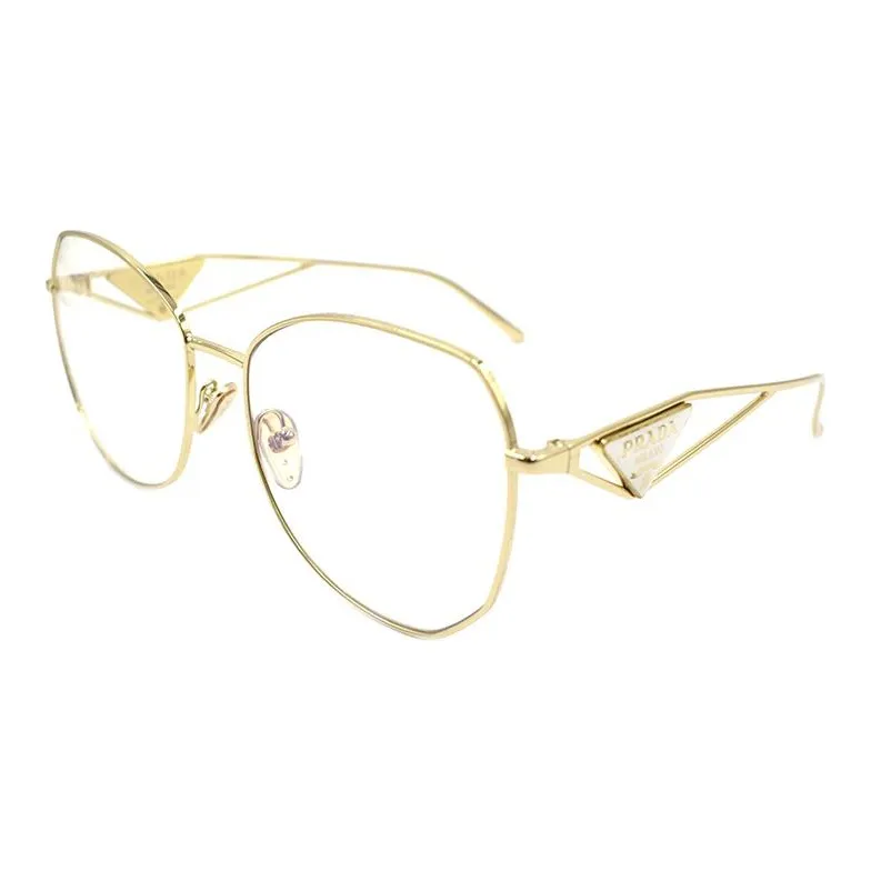 PRADA Metal Irregular Shape Eyeglass Frames Women's Gold
