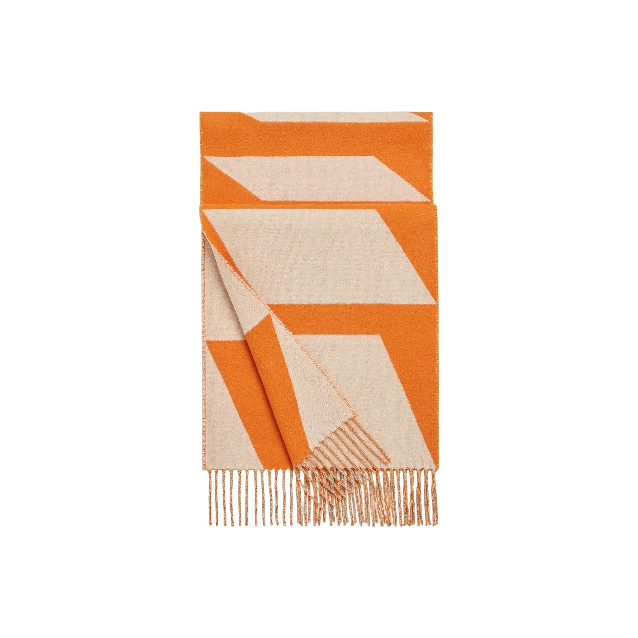 HERMES Knit Scarves Unisex Orange/White
