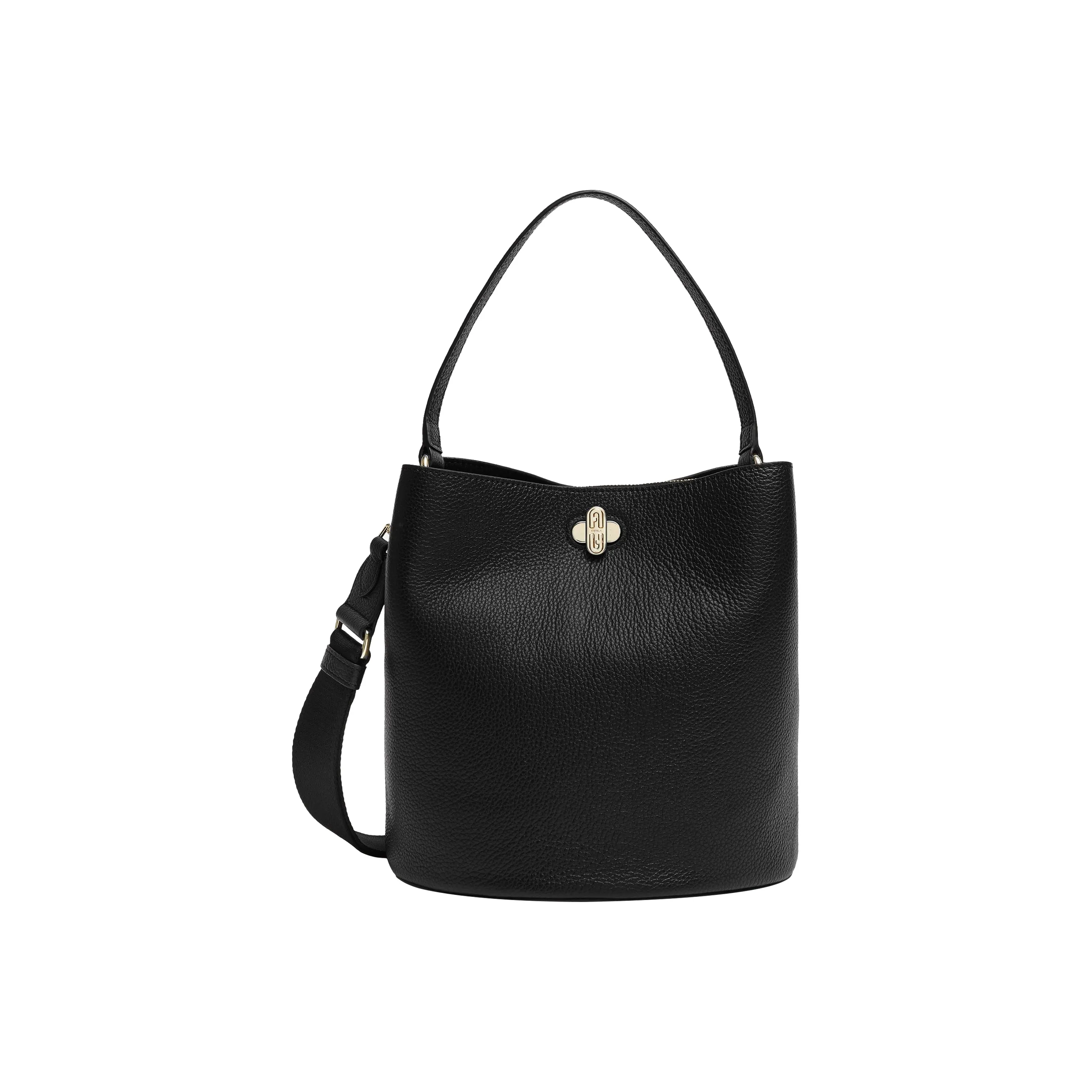 Furla Danae Рельефная Телячья Кожа Ведрообразная Сумка Сумка через плечо Сумка через плечо Маленькая Женская Черная