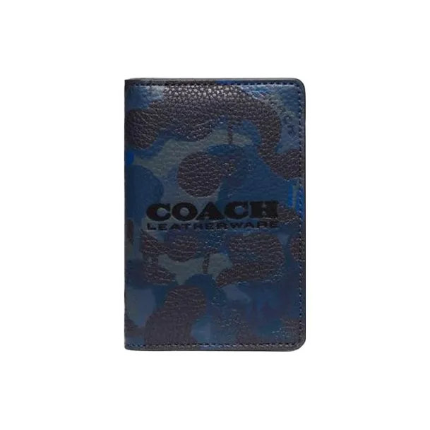 COACH Полированная кожа с эффектом галечного покрытия держатель для карт и кошелек мини женский камуфляжный синий