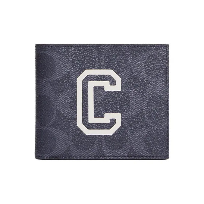 COACH Billfold Wallet Coated Canvas Document Bag, Card Holder, Wallet Men's Denim Color & Chalk White