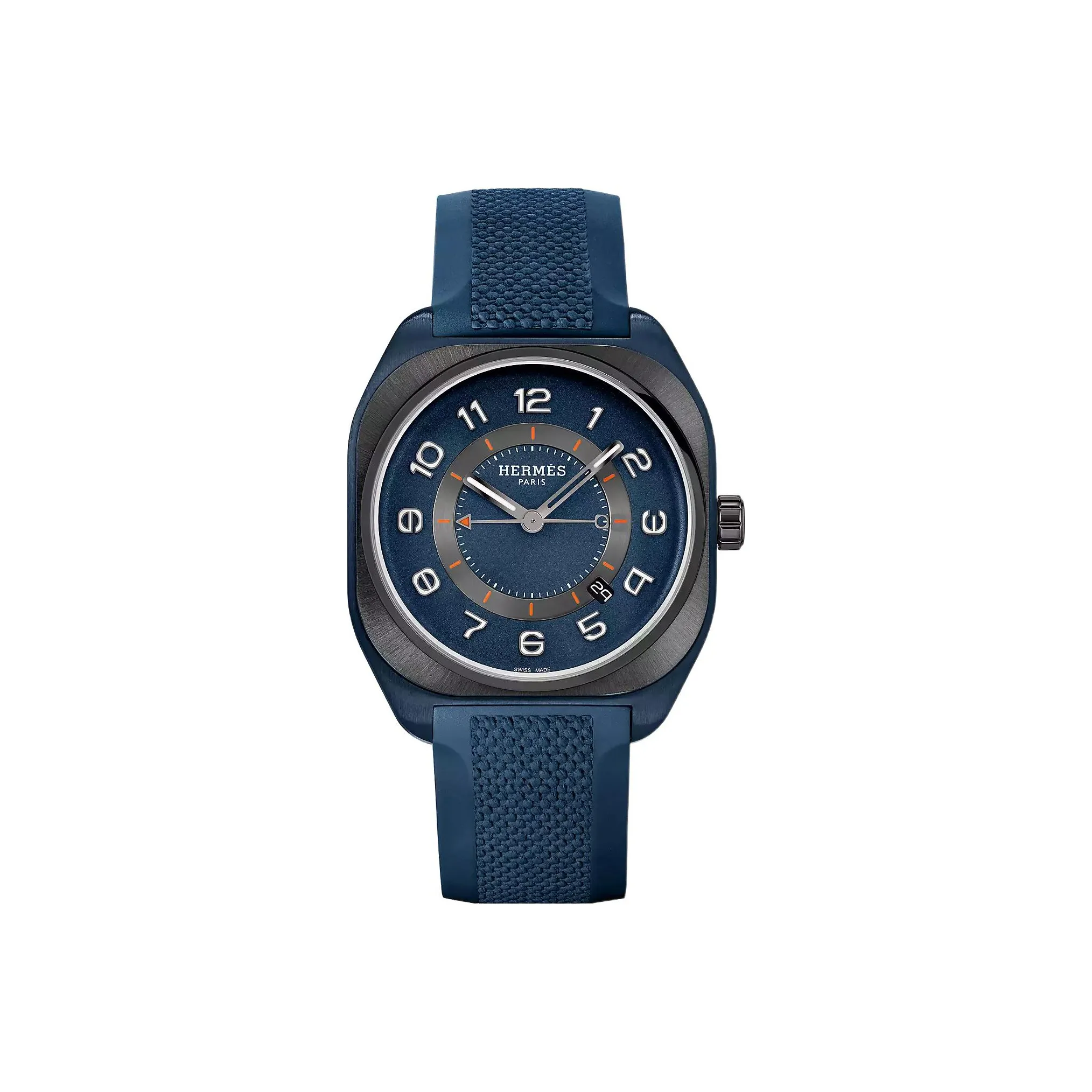 HERMES H08 Collection Wrist Watch Automatic Mechanical Movement Rubber Strap Blue Dial Men's W056950WW00