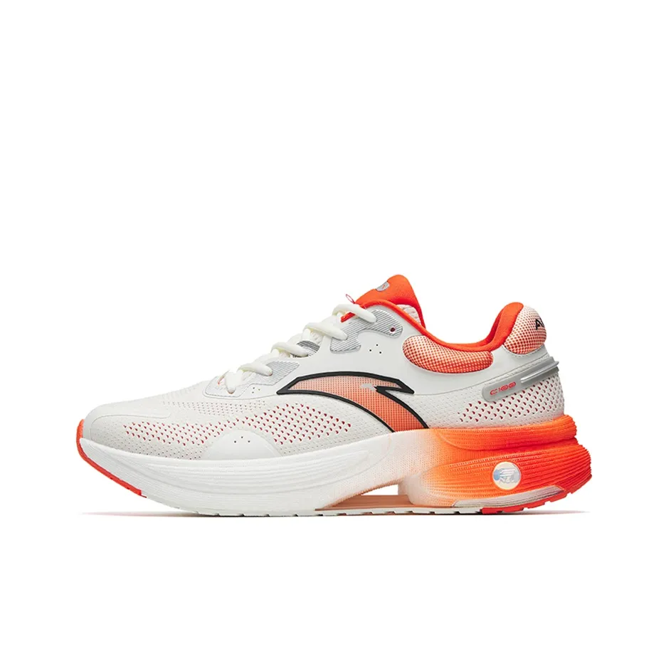 Anta Running Collection C100 Anti-Slip Wear-Resistant Low-Top Running Shoes White Orange