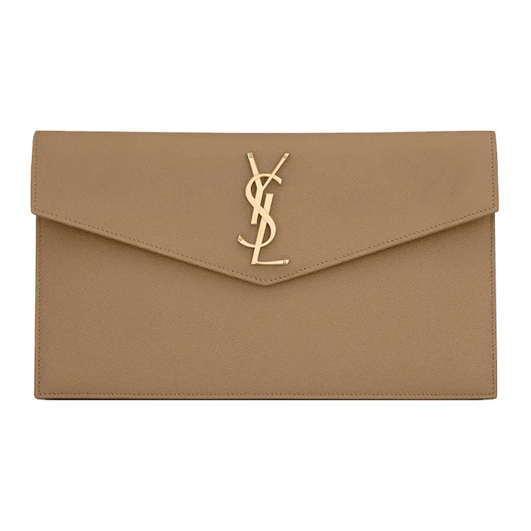 SAINT LAURENT UPTOWN Cow Leather Envelope Bag, Clutch Women's Taupe
