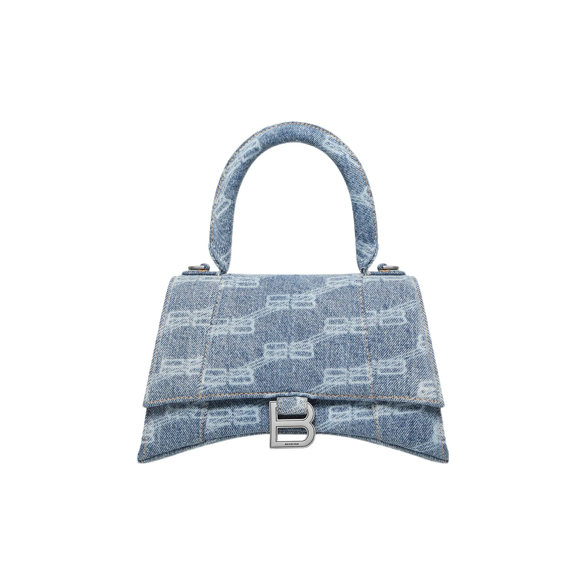 Balenciaga Hourglass Top Handle Small Bb Monogram Denim Bleached Blue