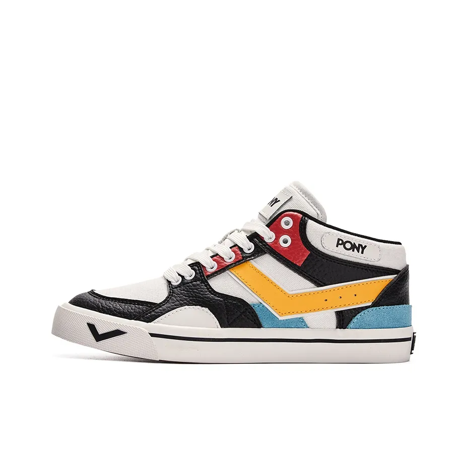 PONY Atop Slip Resistant Mid Top Skateboard Shoes Men's White Black