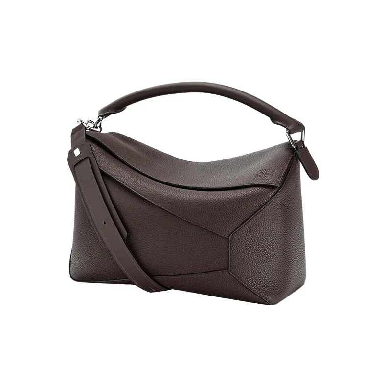 LOEWE Puzzle Grain Calfskin Handbag, Shoulder Bag, Crossbody Bag Tubas Men's Coffee