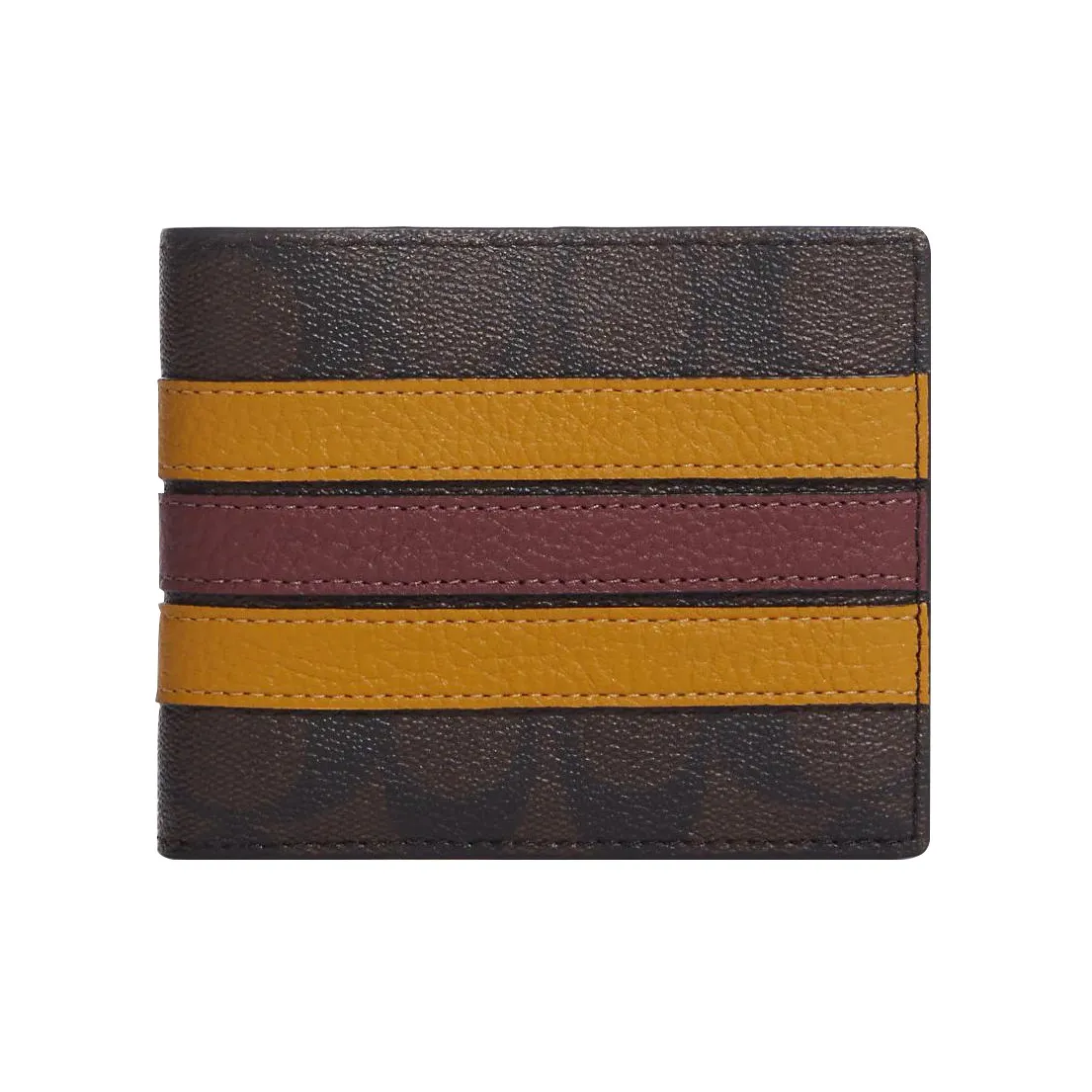 COACH 3 IN 1 Wallet Coated Canvas With Smooth Calfskin Card Holder, Wallet Men's Peach Blossom And Heart's Desire