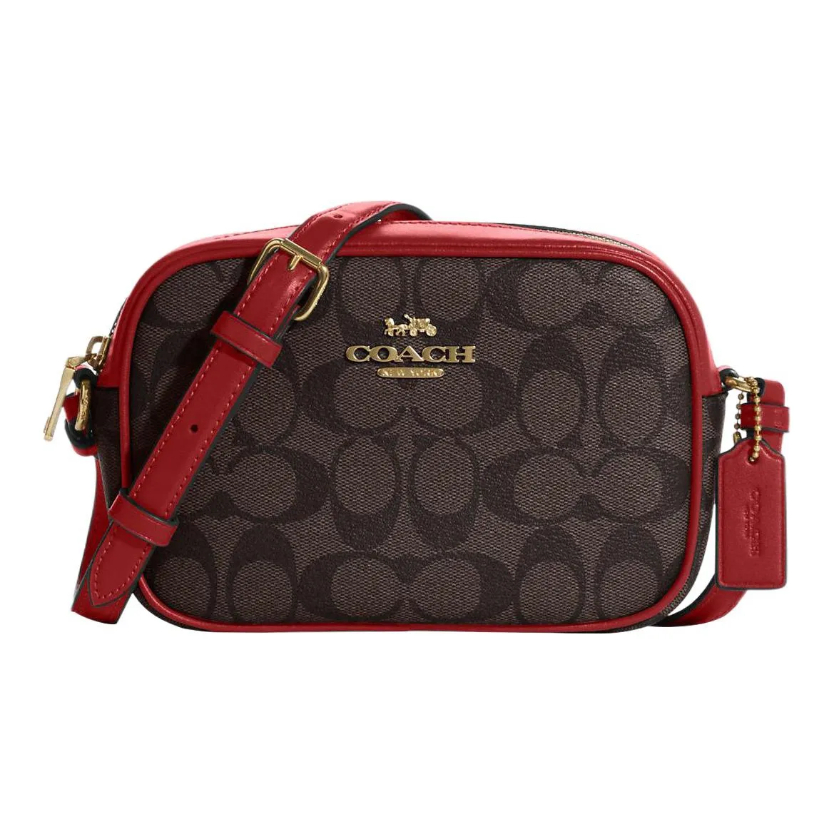 COACH Jamie Cow Leather Camera Bag, Shoulder Bag, Crossbody Bag Mini Women's Brown & Red
