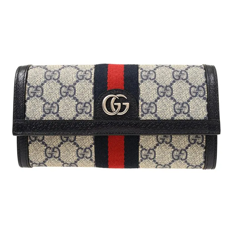 GUCCI Ophidia Canvas With Leather Wallet Regular Women's Ebony/Blue Black