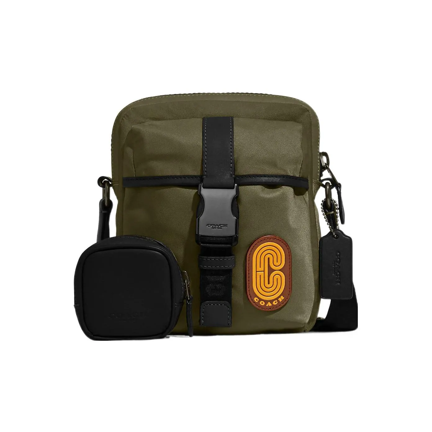 COACH Ma Recycled Nylon Twill With Smooth Calfskin Combo Bag, Shoulder Bag, Crossbody Bag Trumpets Men's Olive Green