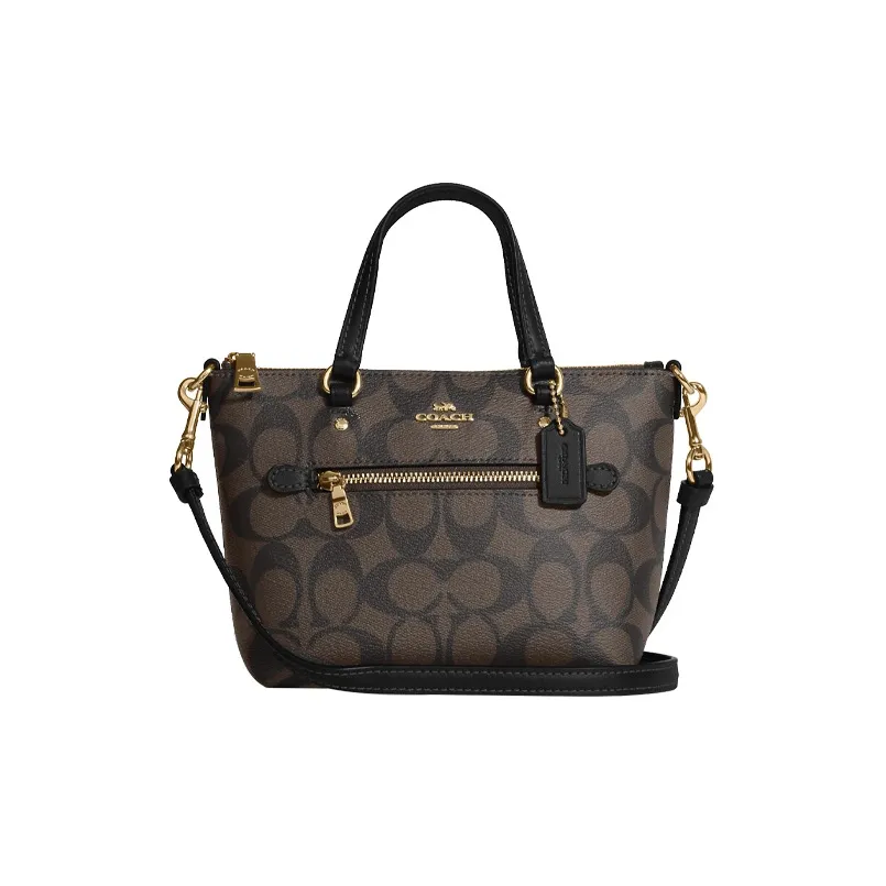 COACH Gallery Coated Canvas With Smooth Leather Handbag Shoulder Bag Crossbody Bag Small Size Women's Brown & Black