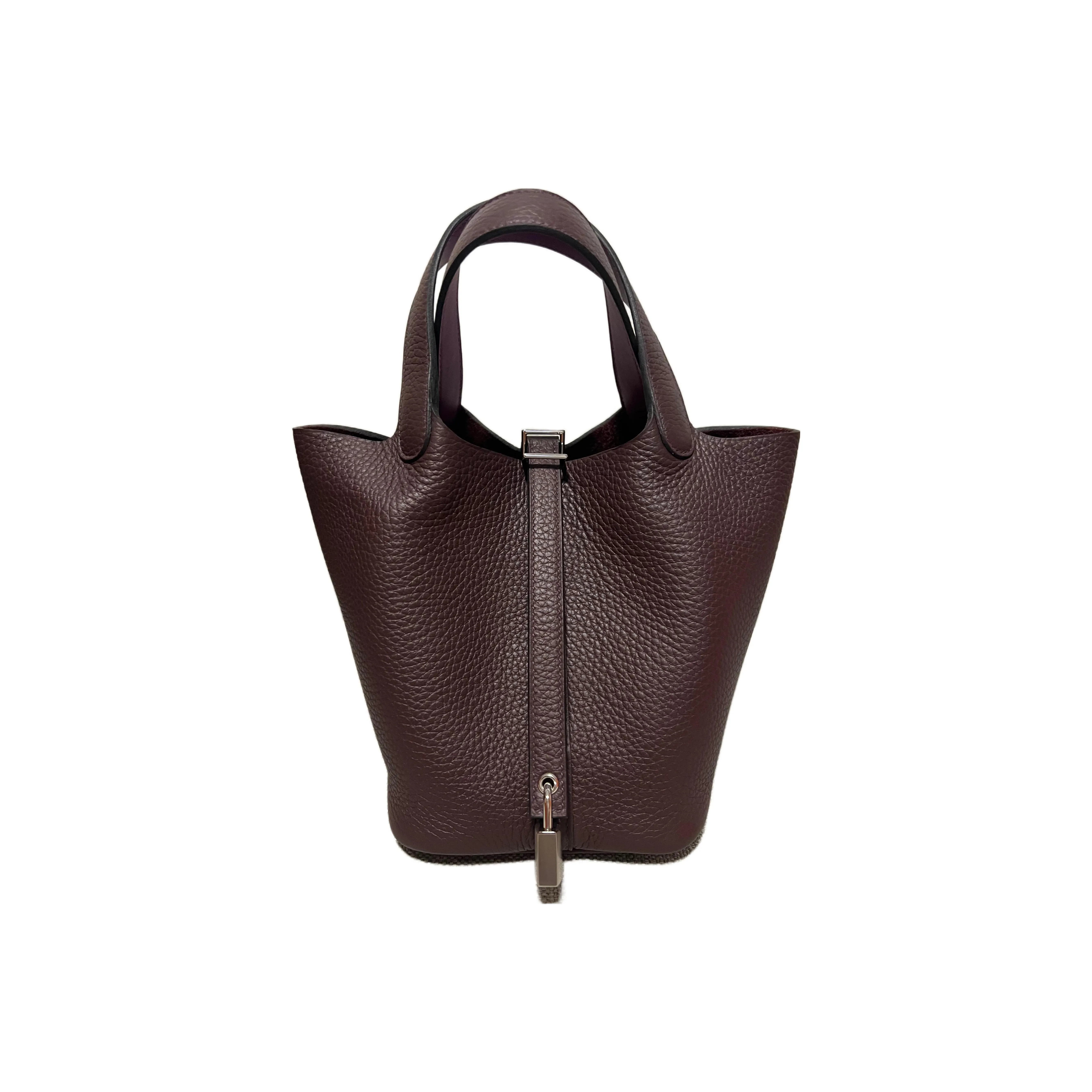 HERMES Picotin Taurillon Clemence Leather Silver Buckle Bucket Bags Handbags 18 Women's Saddle Red/Sea Cucumber Purple