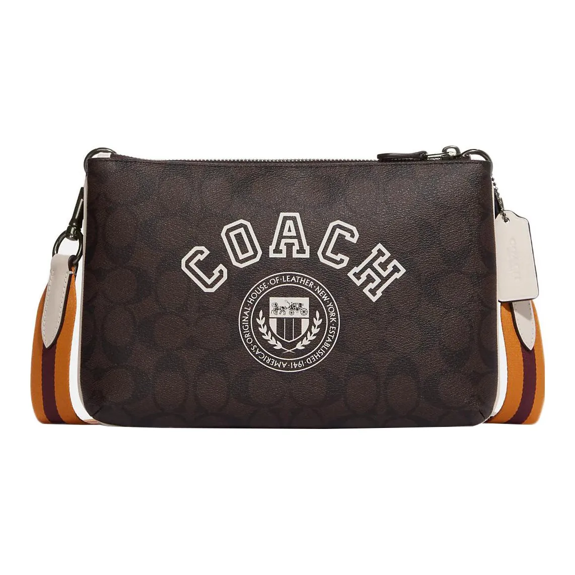 COACH Everett Signature Покрытый холст с утонченной телячьей кожей Сумка через плечо Большая Женская