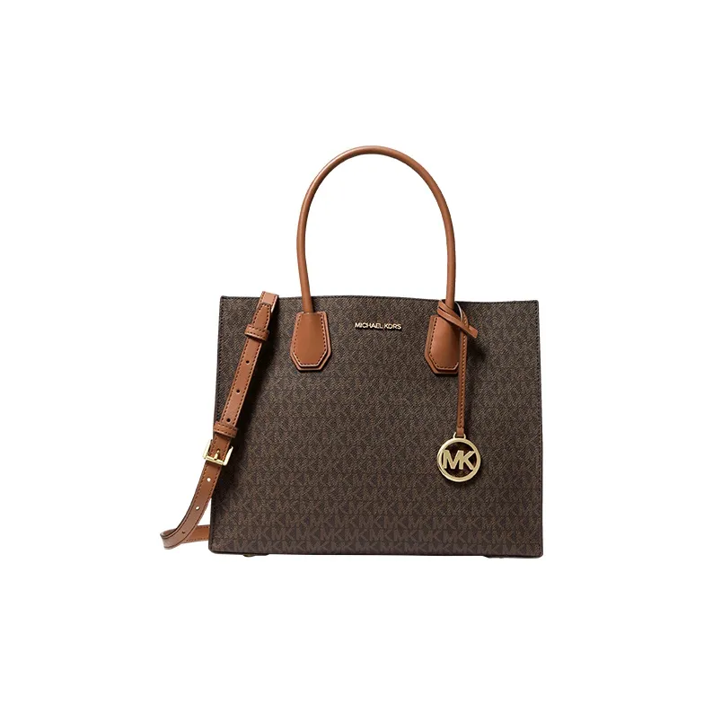 MICHAEL KORS Mercer Cow Leather Handbag Large Size Women's Dark Brown & Leather Brown