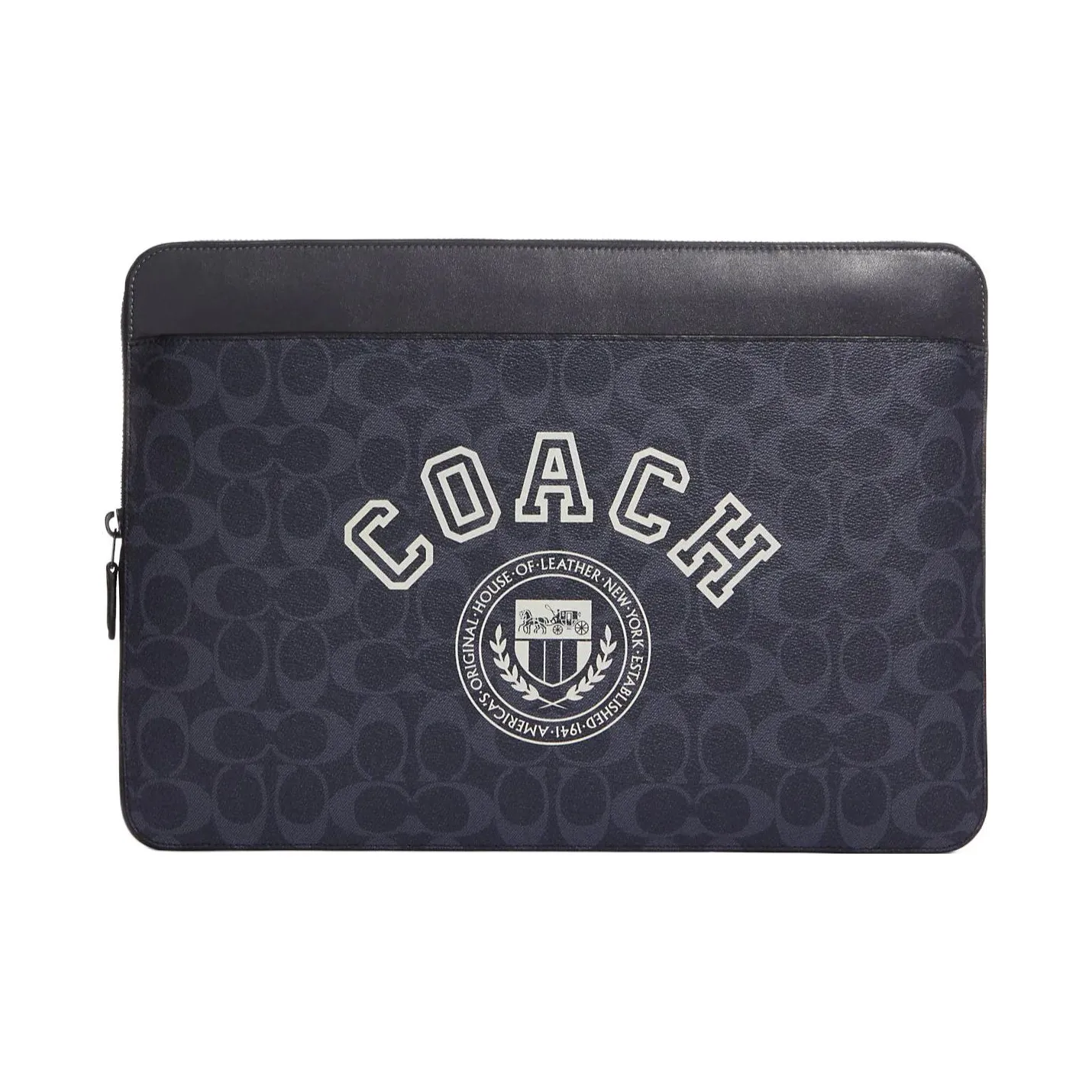 COACH Coated Canvas With Refined Calfskin Clutch Laptop Bag Tubas Women's Denim & Chalk White