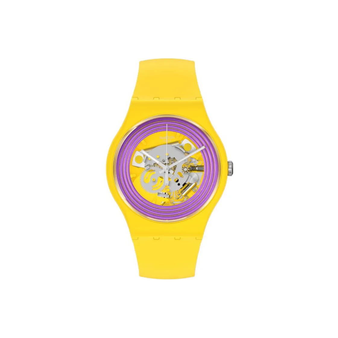 SWATCH New Gent Collection Кварцевый механизм Унисекс Часы 41 мм Фиолетовый циферблат Часы Пластиковый корпус Часы Силиконовый ремешок