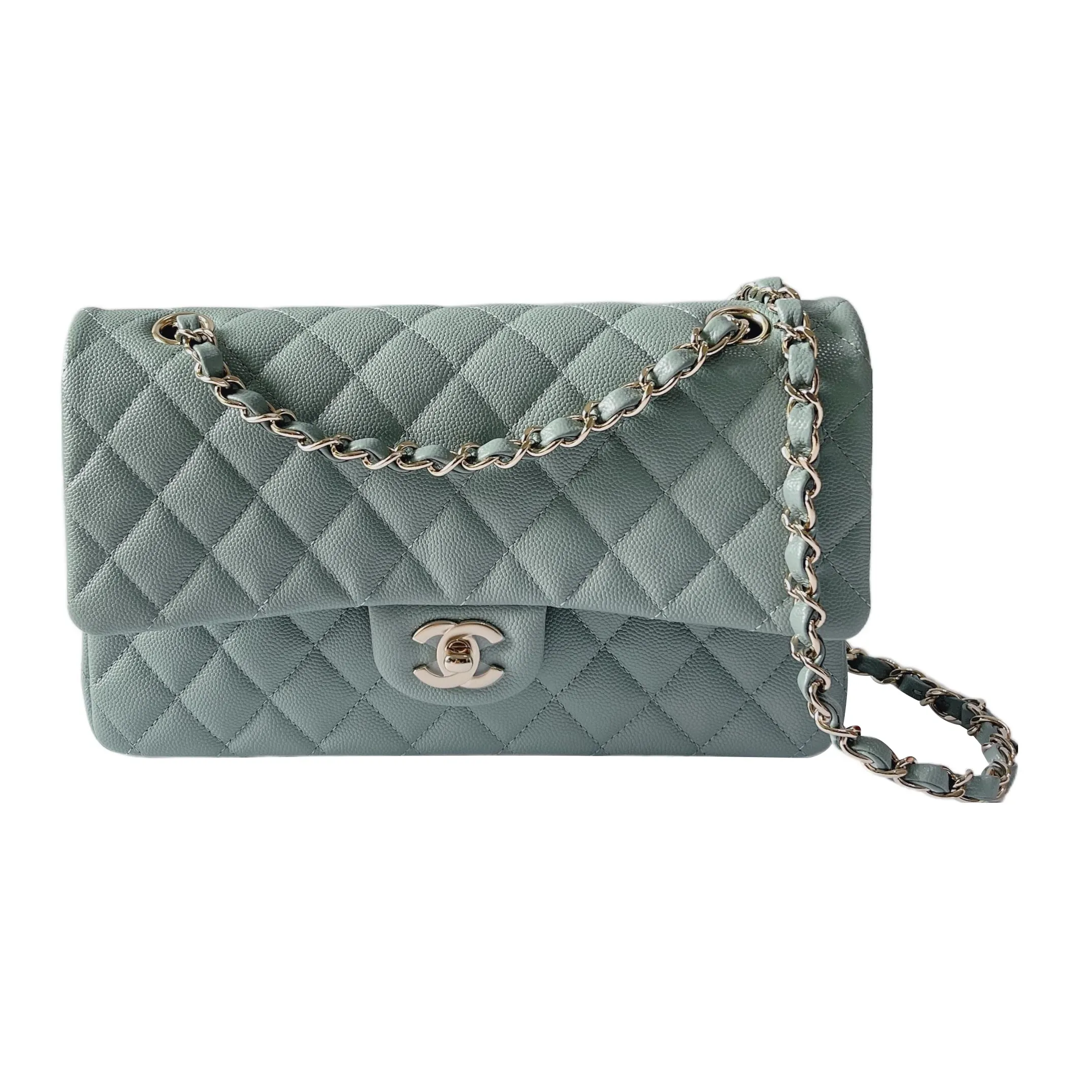 CHANEL Classic Flap CF Grain Embossed Cow Leather Crossbody Bags Medium Women's Morandi Color