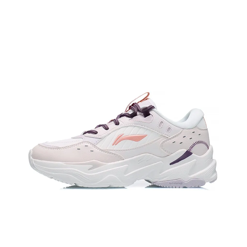 LiNing Slip-resistant Abrasion-resistant Low Top Спортивная повседневная обувь Женская Белый Фиолетовый