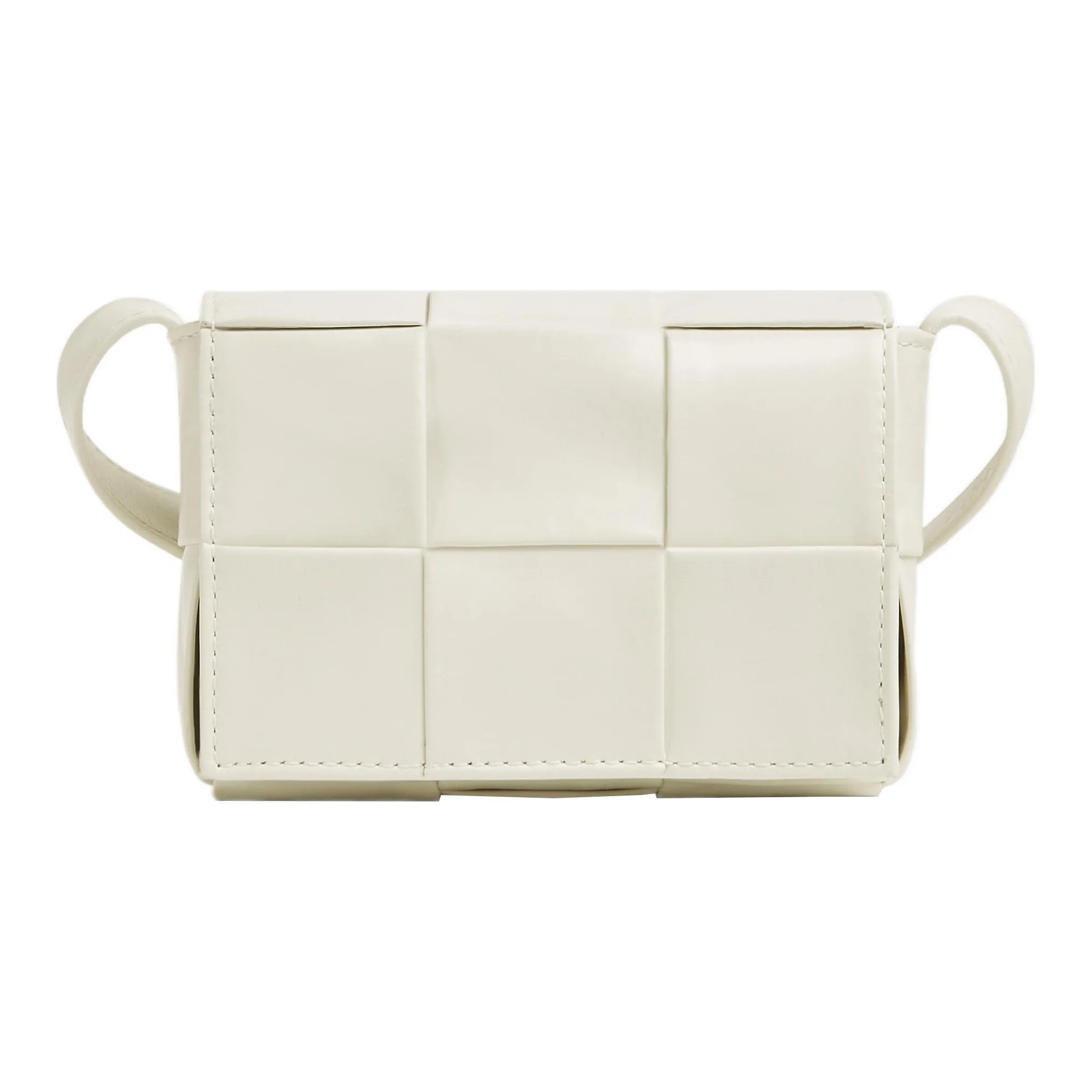 Bottega Veneta CASSETTE Pillow Bag Waxed Leather Cowhide Small Square Bag Shoulder Bag Crossbody Bag Mini Men's White
