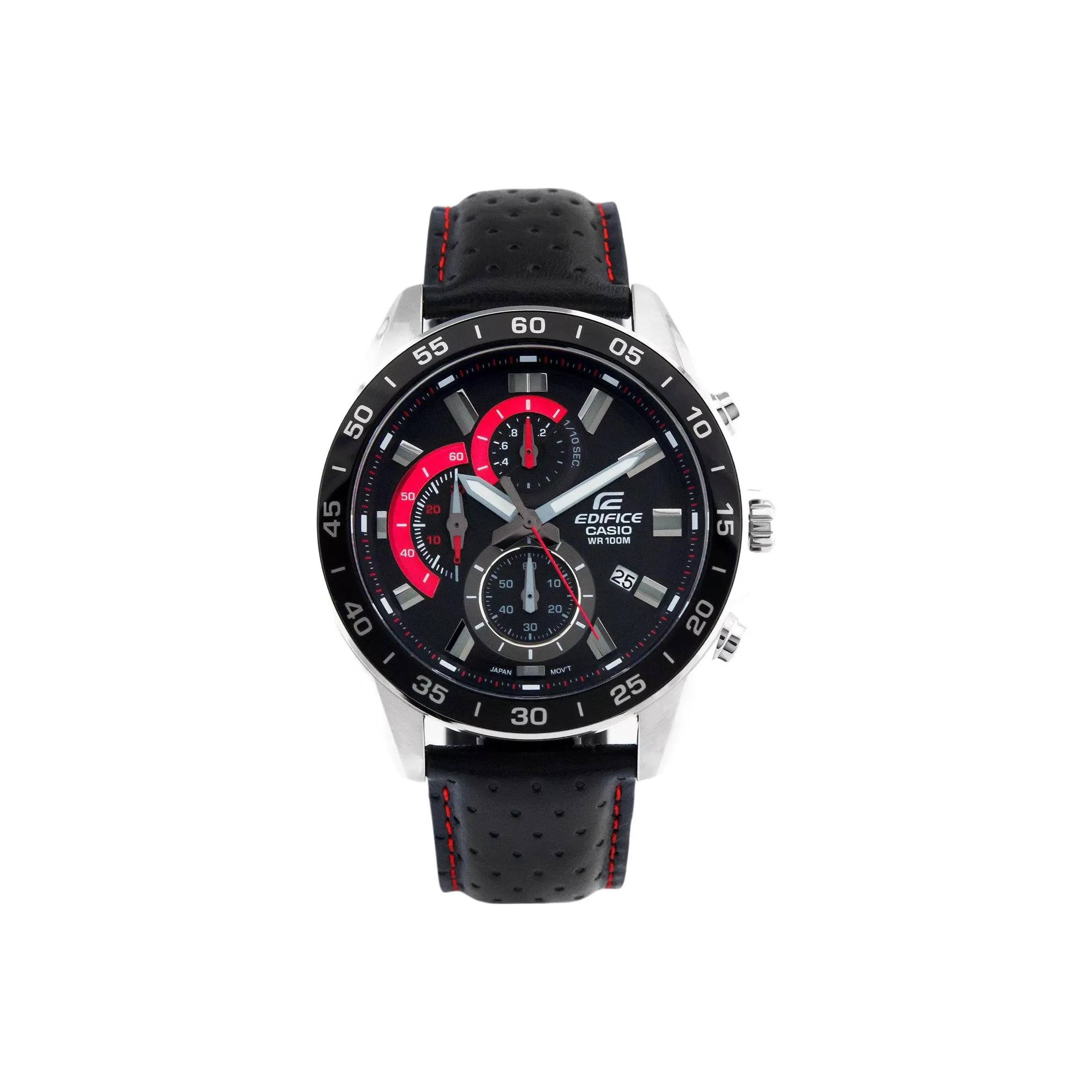 CASIO EDIFICE Кварцевый механизм Кожаный ремешок Часы Мужские Черный циферблат