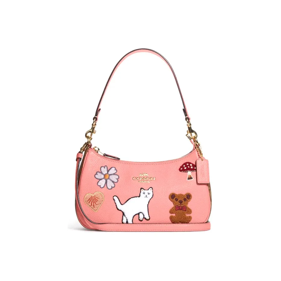 COACH Cow Leather Shoulder Bag, Crossbody Bag, Handbag Medium Size Women's Leather Pink