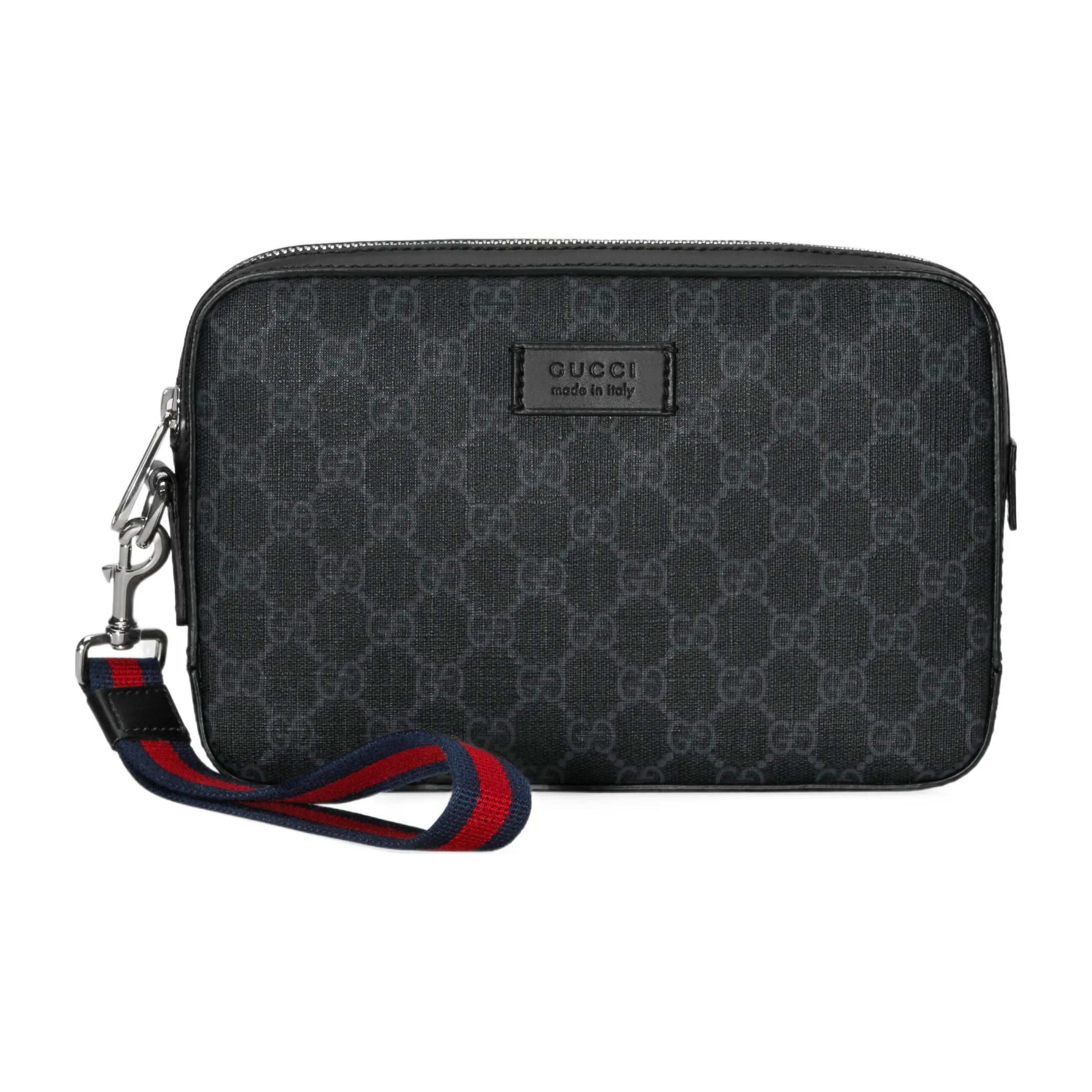 GUCCI Canvas With Leather Toiletry Bag Clutch Trumpets Men's Gray Black