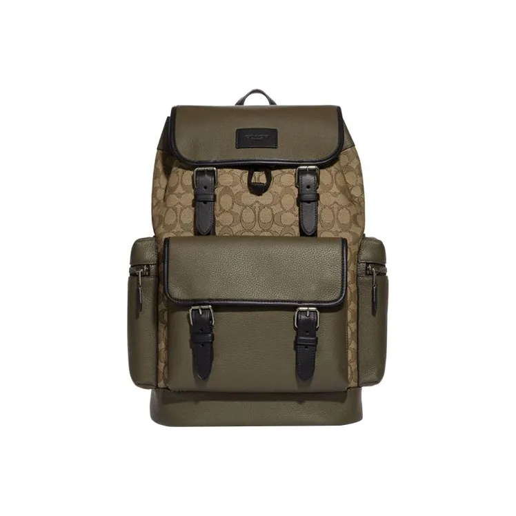 COACH Sprint Cow Leather With Fabric Backpack Tubas Men's Olive Green