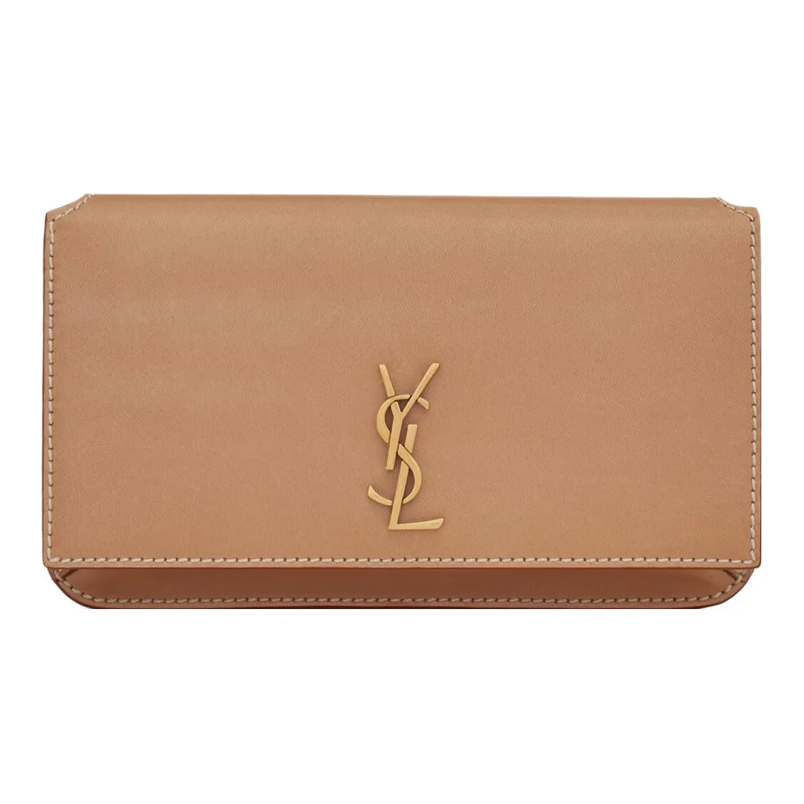 SAINT LAURENT CASSANDRE Calfskin Handheld One Shoulder Crossbody Cell Phone Pouch Women's Gold Brown