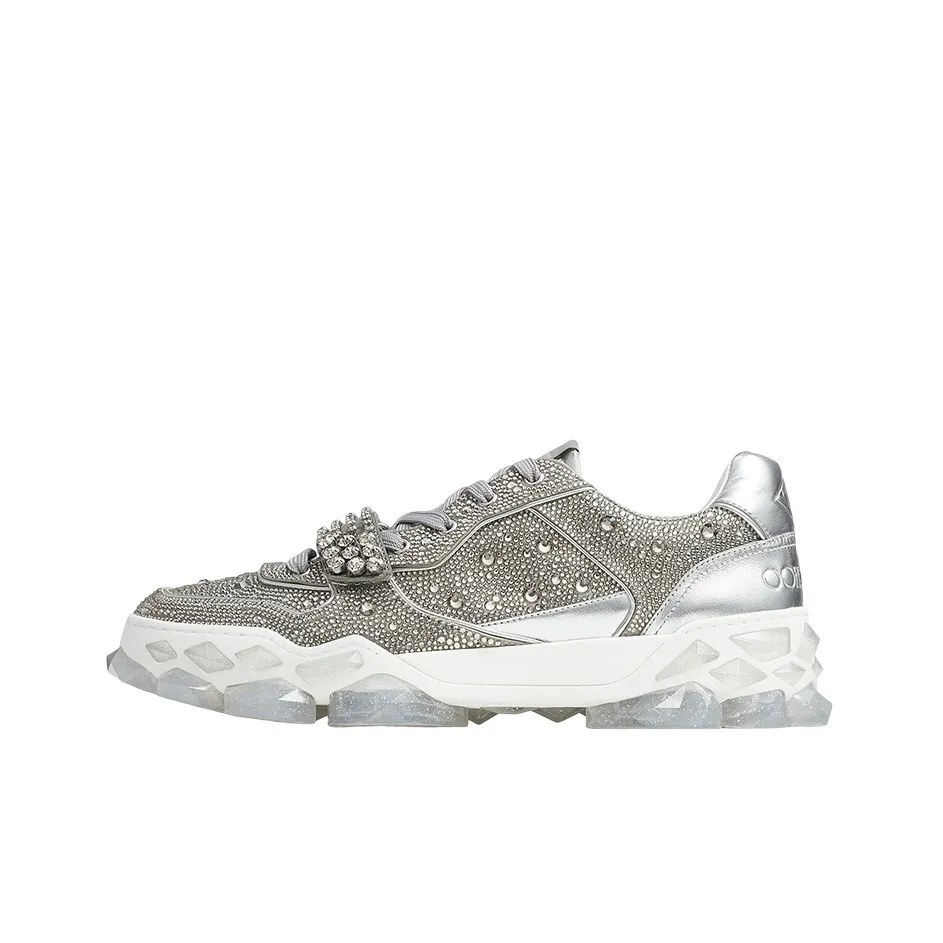 Jimmy Choo Diamond Low Top Fashion Sports Casual Shoes Women's Silver