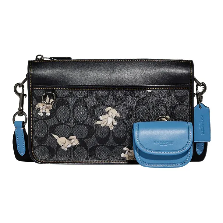 COACH Heritage Artificial Leather Combo Bag, Shoulder Bag, Crossbody Bag Medium Size Men's Charcoal & Black