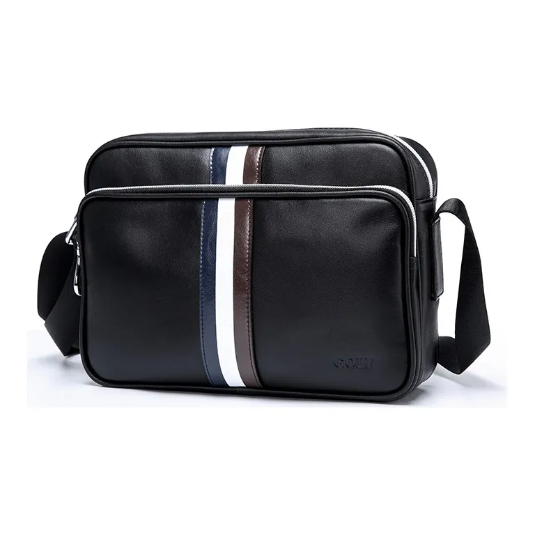 GOLF Genuine Leather, Top Grain Cow Leather Sling Bag, Fanny Pack, Crossbody Bag, Shoulder Bag Small Men's Black