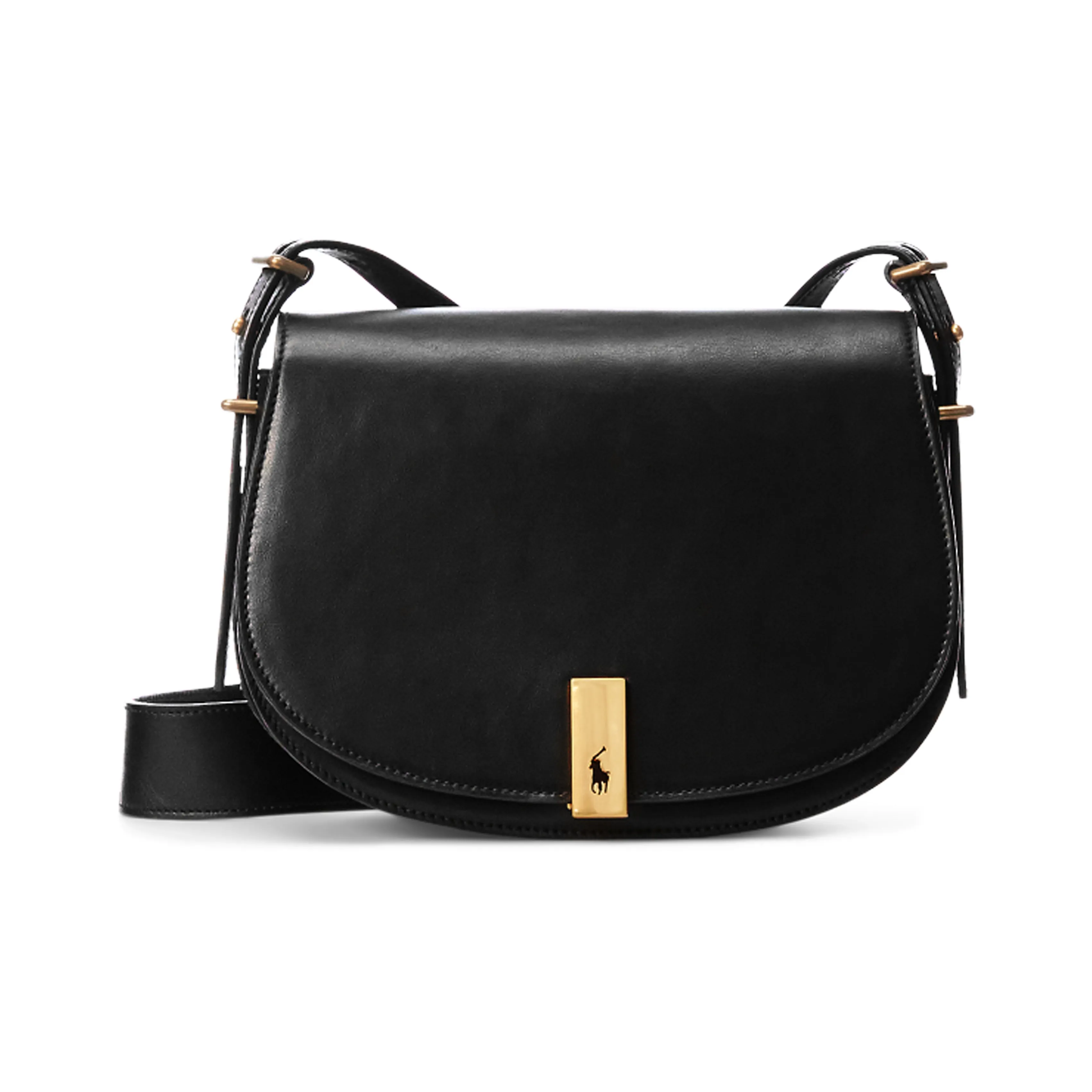 Polo Ralph Lauren Cow Leather Saddle Bag Crossbody Shoulder Bag Women's Black