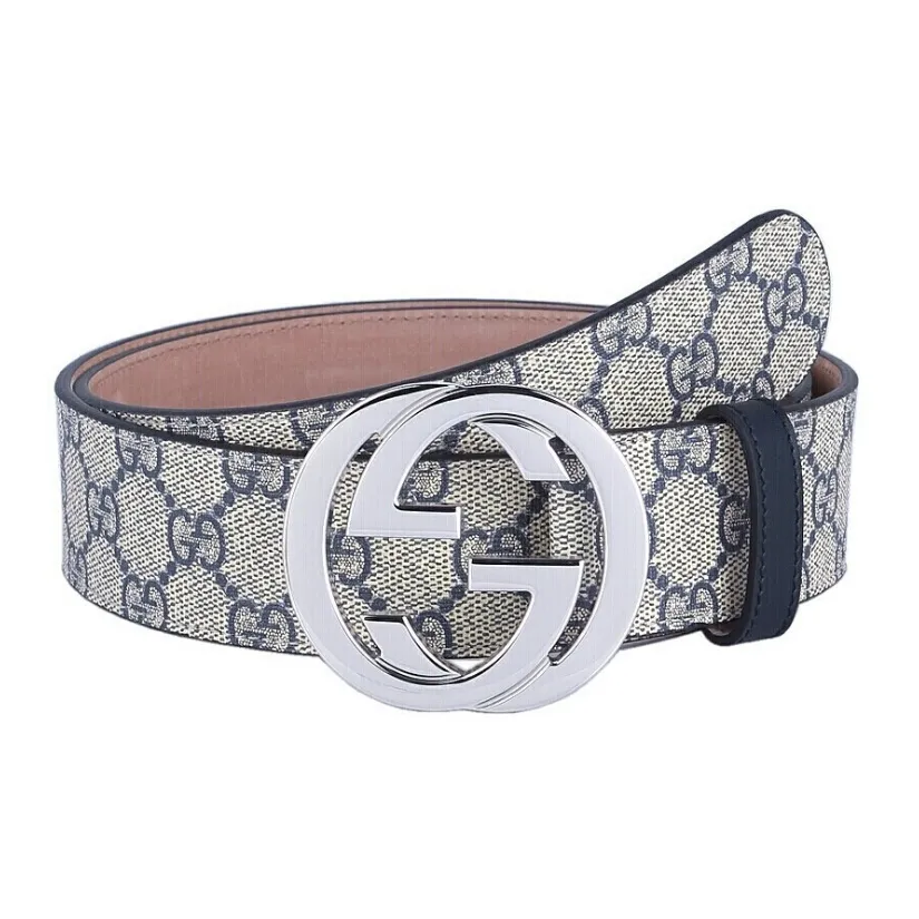 GUCCI Double G Smooth Buckle Leather Belts Men's Beige Width 4cm