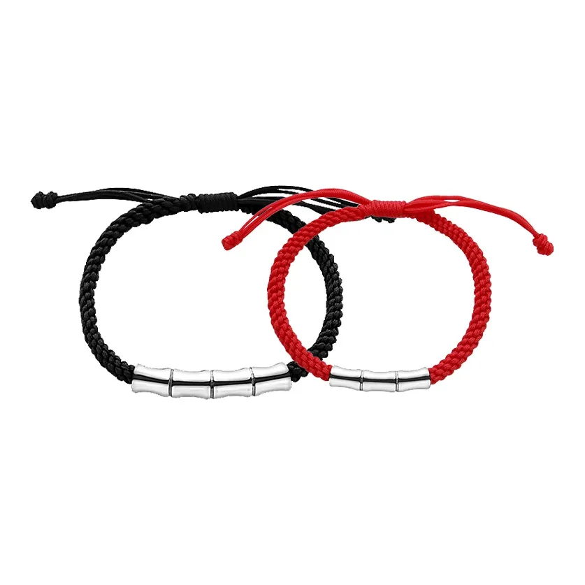 MAGICPOLE 925 Sterling Silver, Fabric Rope Bracelets Unisex Black/Red