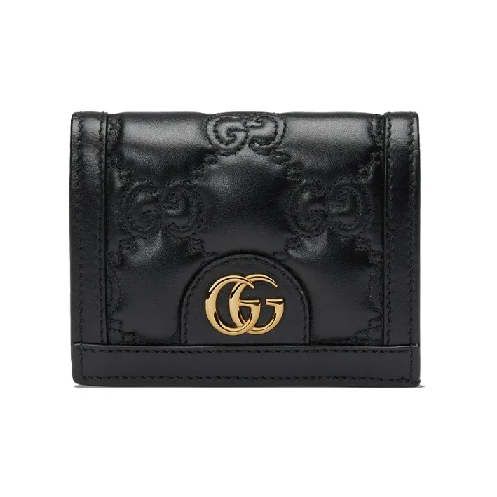GUCCI GG Matelassé Leather Clutch Card Holder Wallet Trumpets Women's Black
