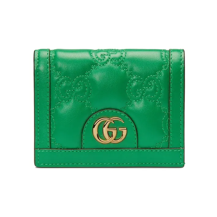 GUCCI GG Matelassé Кожа Клатч Кошелек для карт Маленький Женский Зеленый