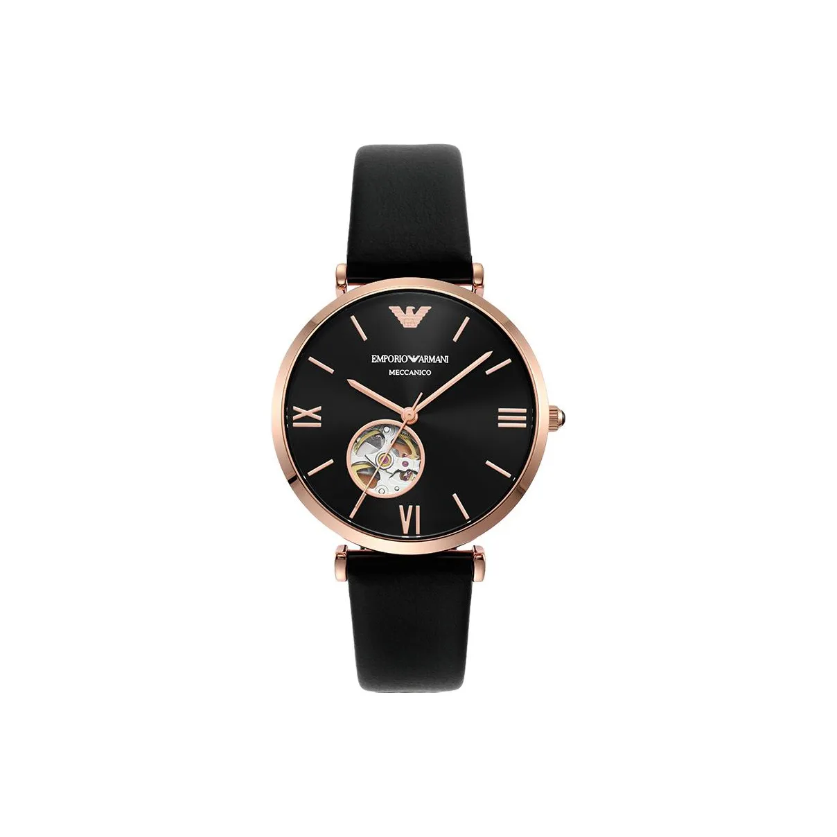 EMPORIO ARMANI Wrist Watch Automatic Mechanical Movement Leather Strap Black Dial Men's AR60064