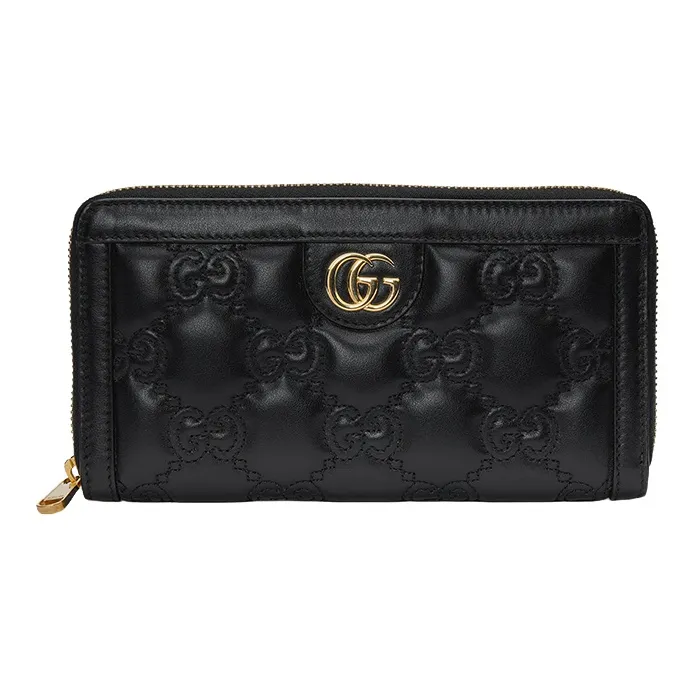 GUCCI GG Matelassé Leather Coin Purse, Clutch Wallet Trumpets Women's Black