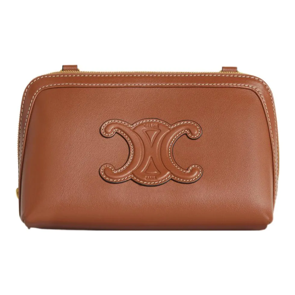 CELINE Triomphe Cow Leather Handheld Shoulder Bag, Crossbody Bag Mini Women's Brown