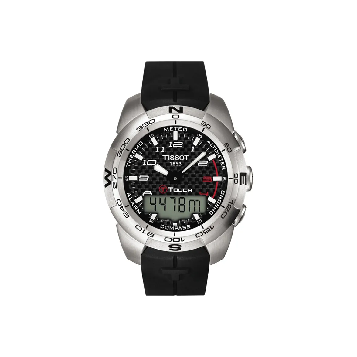 TISSOT Quartz Механизм Мужские часы Черный циферблат Корпус из нержавеющей стали Резиновый ремешок