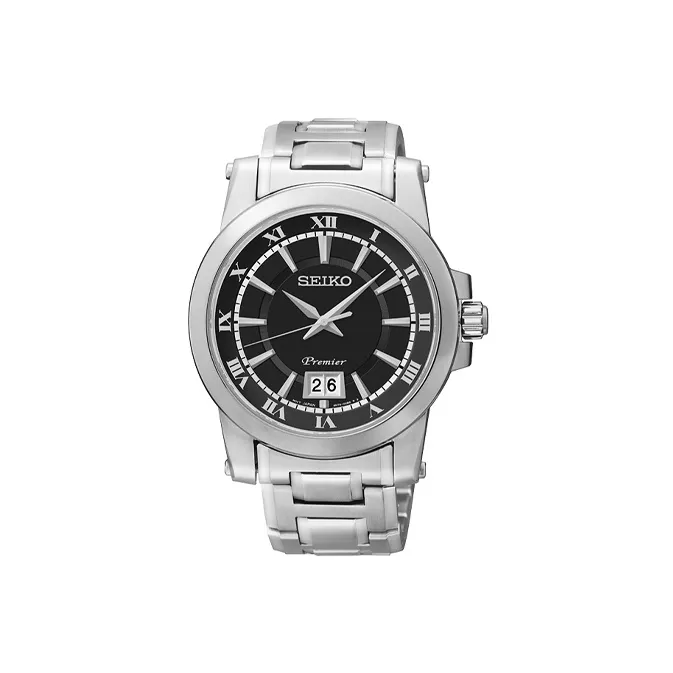 SEIKO Premier Кварцевый Механизм Часы 44,2 Мужские Черный Циферблат