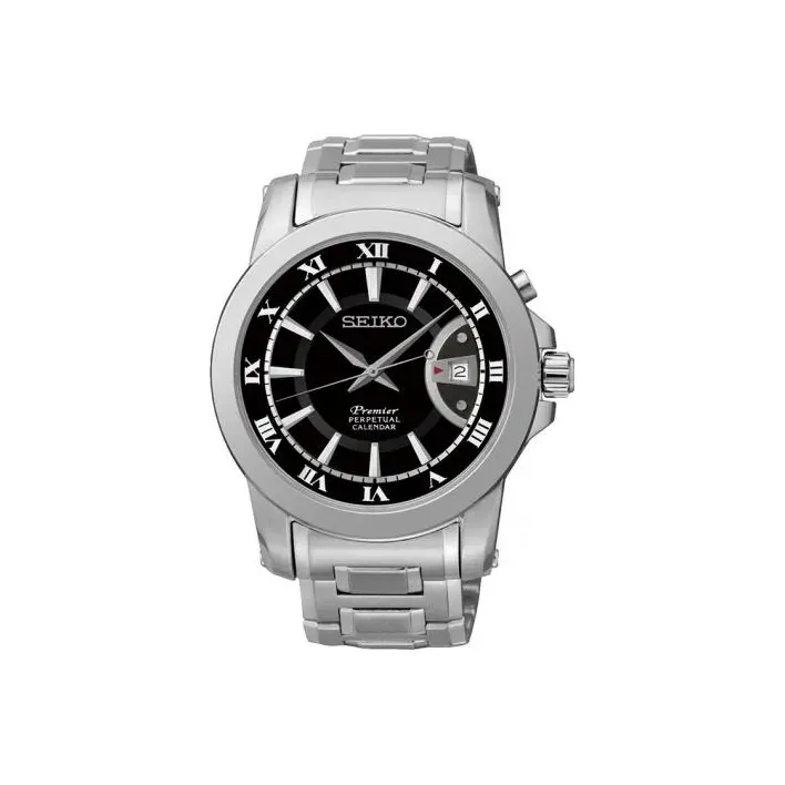 SEIKO Premier Кварцевый механизм нержавеющая сталь ремешок мужские часы черный циферблат