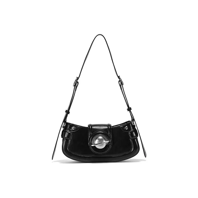 JELLYTOYBOY Cow Leather Moon Bag Shoulder Bag, Crossbody Bag, Shoulder Bag Regular Women's Black/Iridescent White