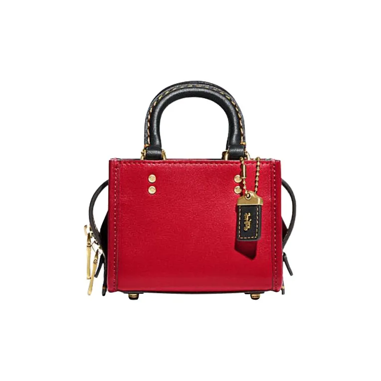 COACH Rogue Коровья кожа Маленькая квадратная сумка Сумка Сумка через плечо Сумка через плечо Мини Женская Красная и Черная