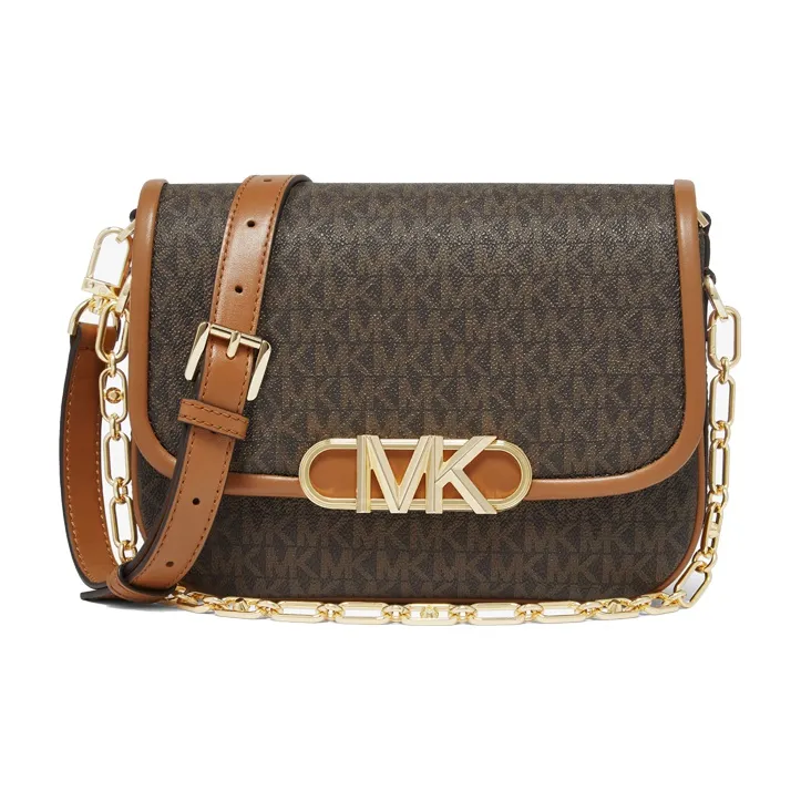 MICHAEL KORS Паркер Покрытый холст Седло Сумка Курьерская сумка Сумка через плечо Средний Женские Темно-коричневый Желудево-коричневый