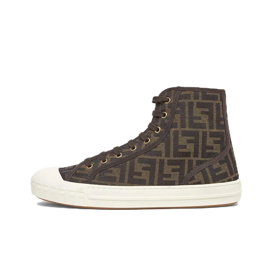 FENDI Domino High Top Stylish Skateboarding Shoes Men's Brown