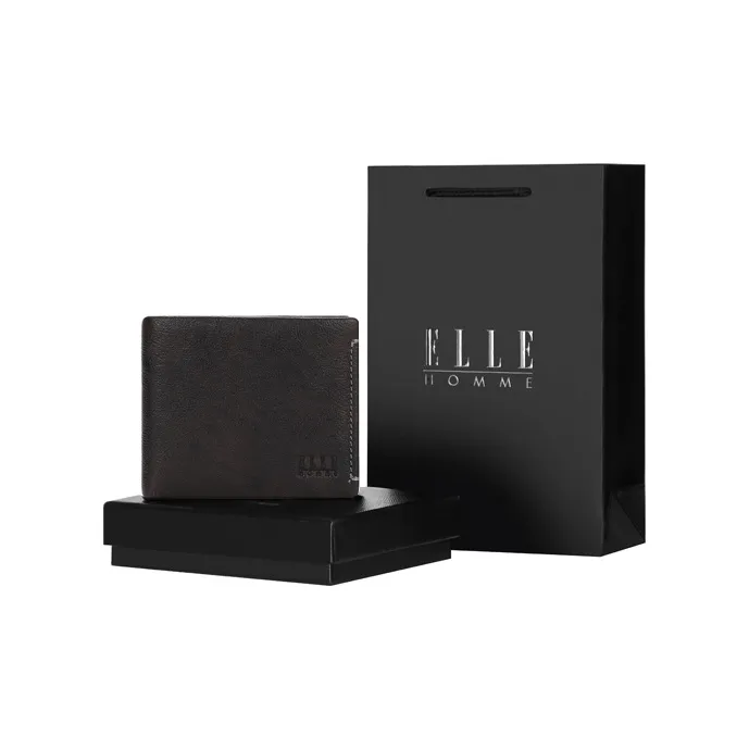 ELLE HOMME Кошелек из натуральной коровьей кожи застежка-булавка маленький кошелек мужской кофе