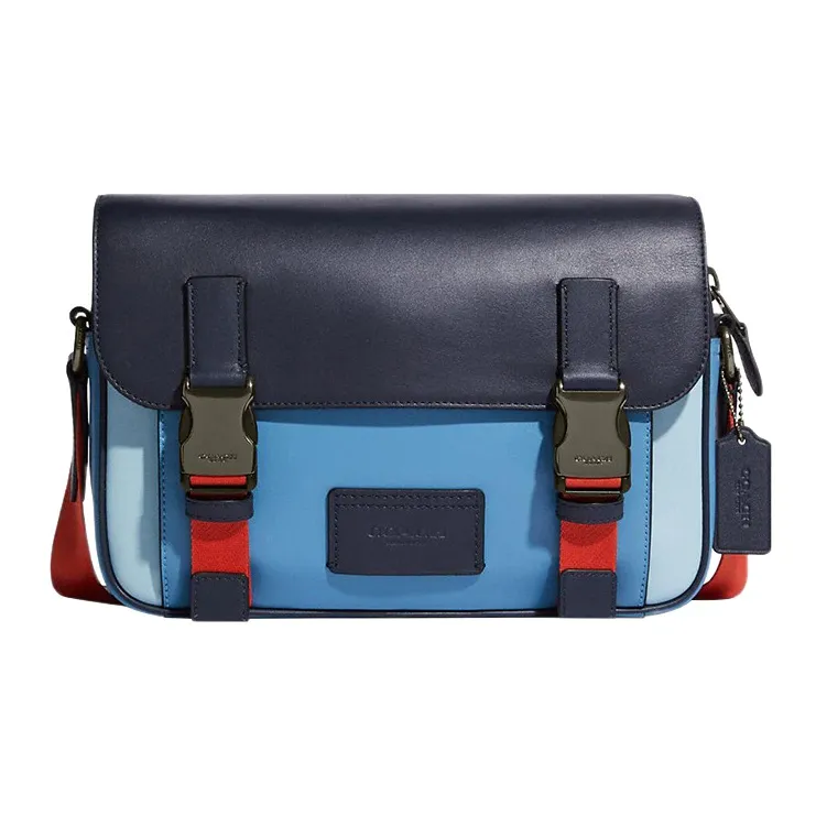COACH Track Cow Leather Messenger Bag Shoulder Bag Crossbody Bag Large Size Men's Midnight Blue & Pacific Blue